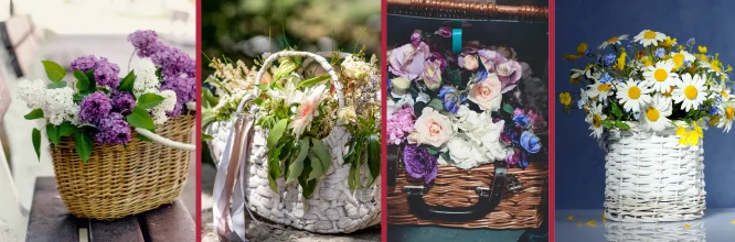 Decorar cestas de mimbre con flores